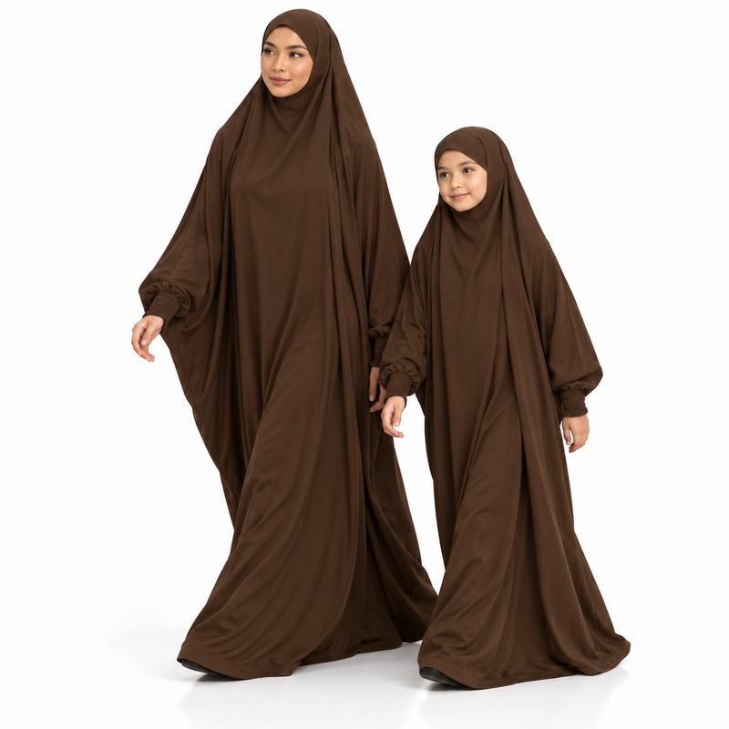 Elegant Coffee Brown Matching Family Jilbab-2