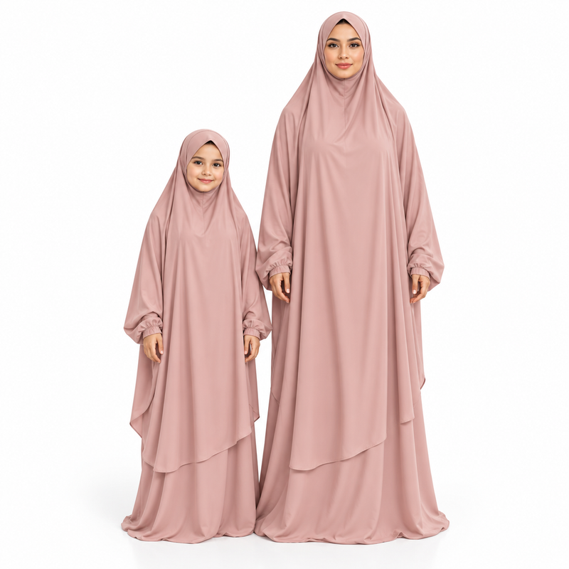 Elegant Pink Matching Mother Daughter Jilbab-1