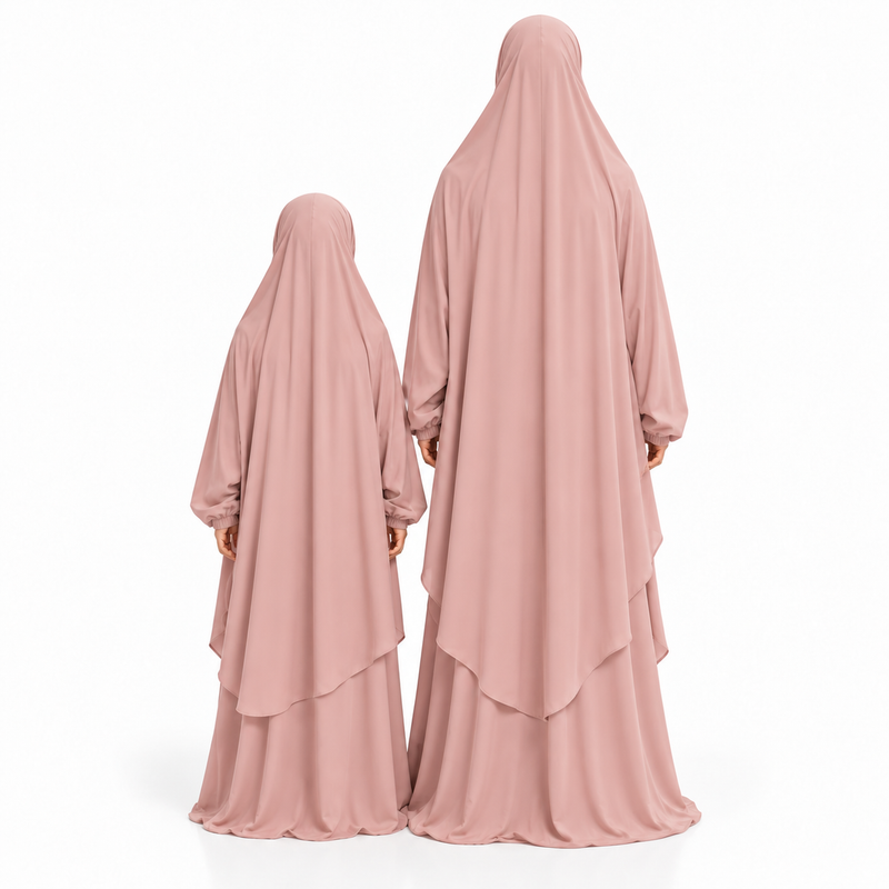 Elegant Pink Matching Mother Daughter Jilbab-4