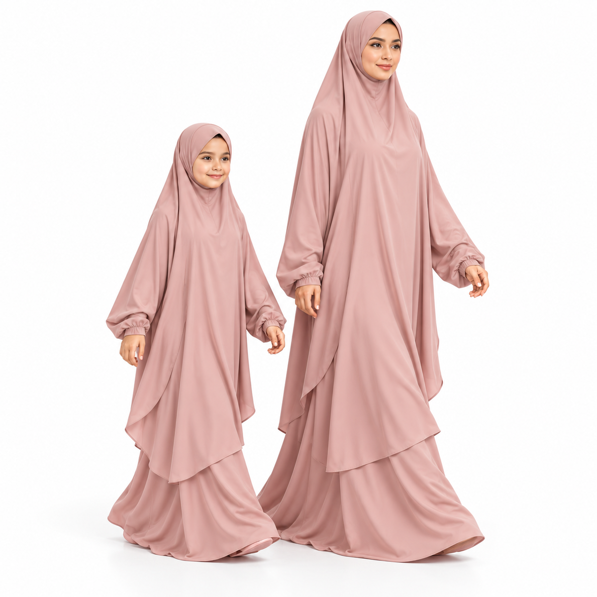 Elegant Pink Matching Mother Daughter Jilbab-3
