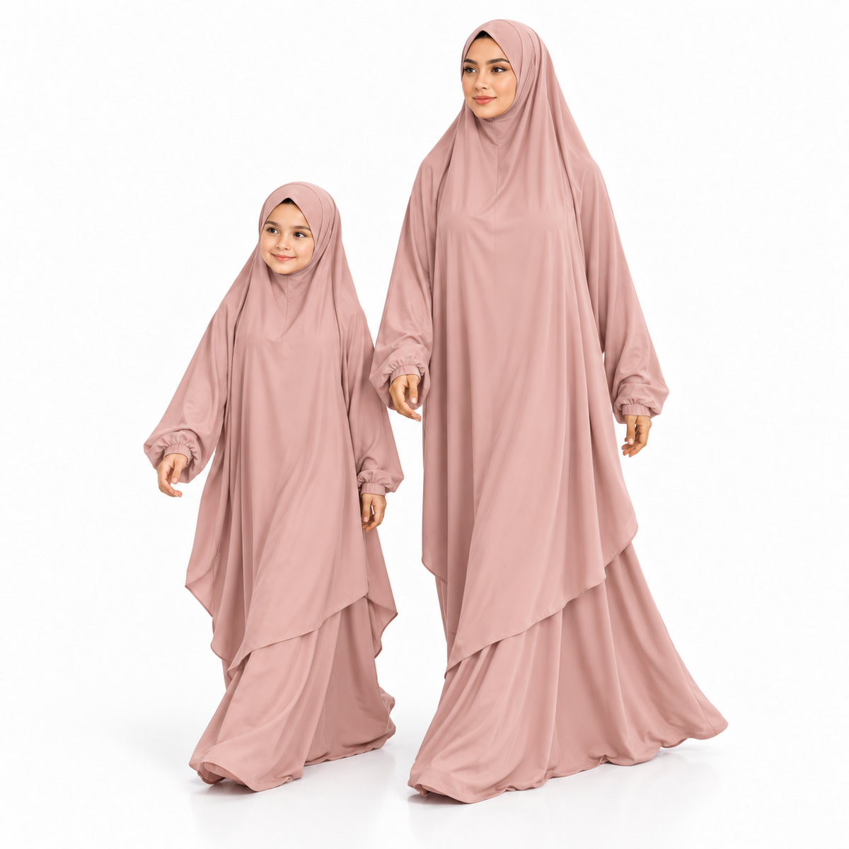 Elegant Pink Matching Mother Daughter Jilbab