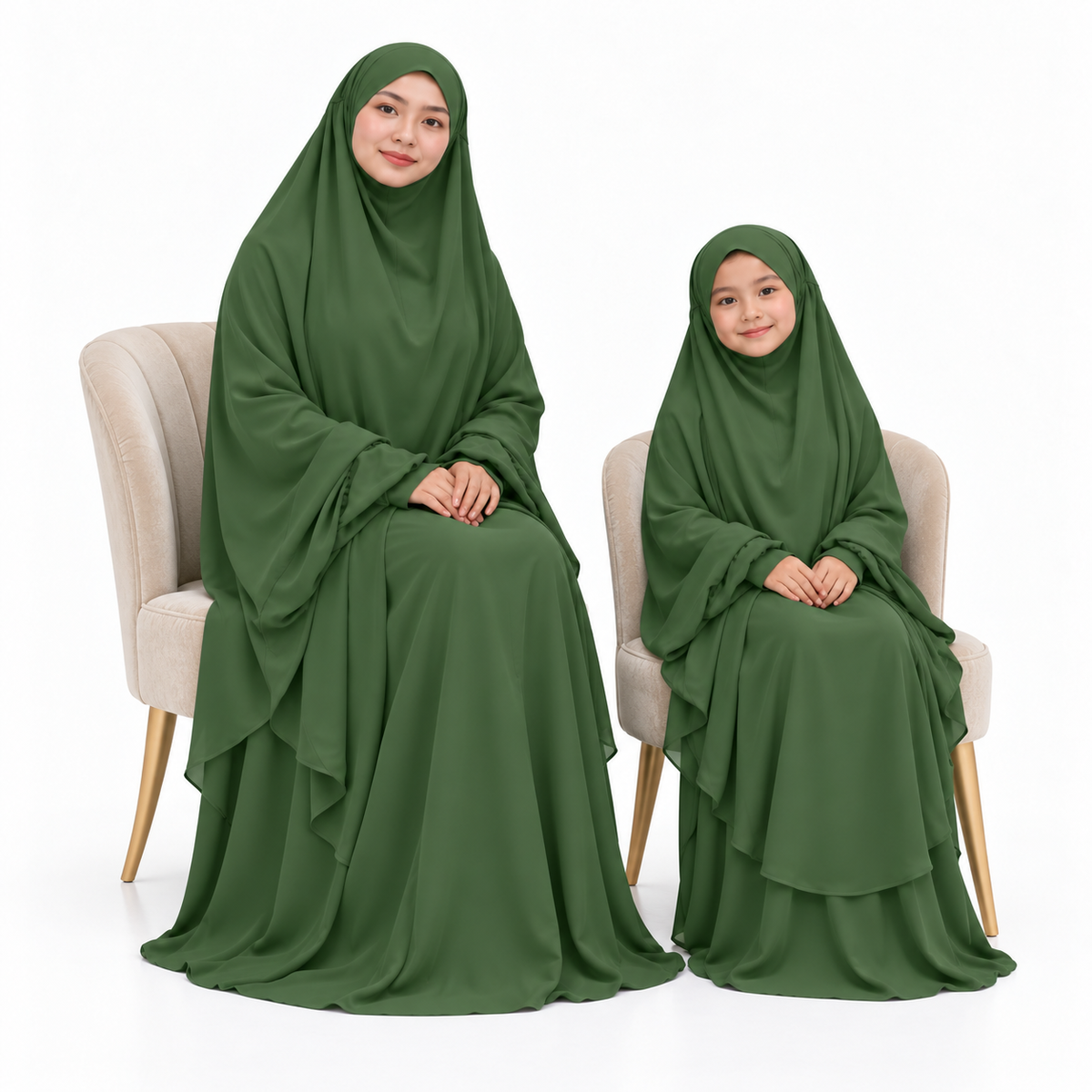 Elegant Army Green Mother Daughter Jilbab