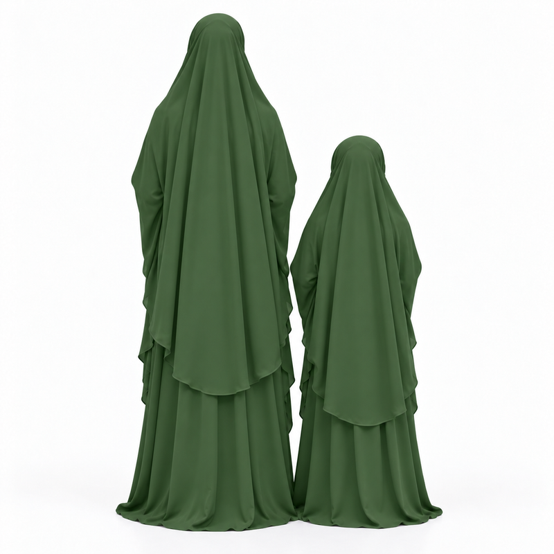 Elegant Army Green Mother Daughter Jilbab-4