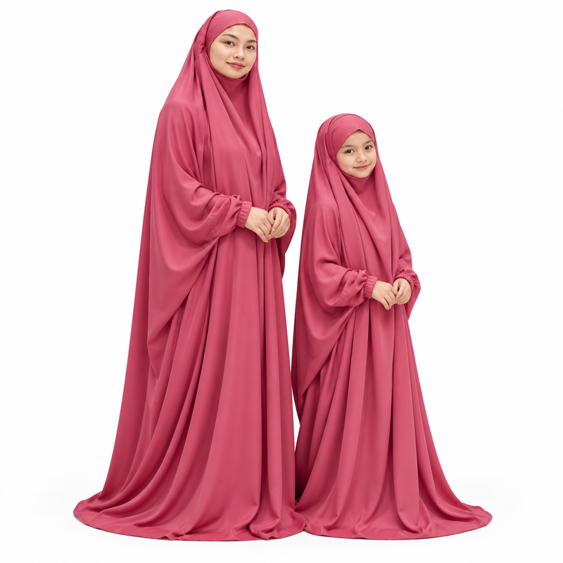 Elegant Rose Red Mother Daughter Jilbab-3