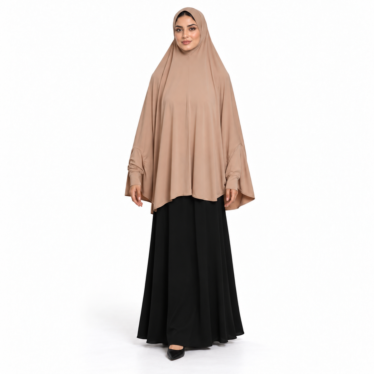 Elegant Khaki Women's Flowing Prayer Khimar-1