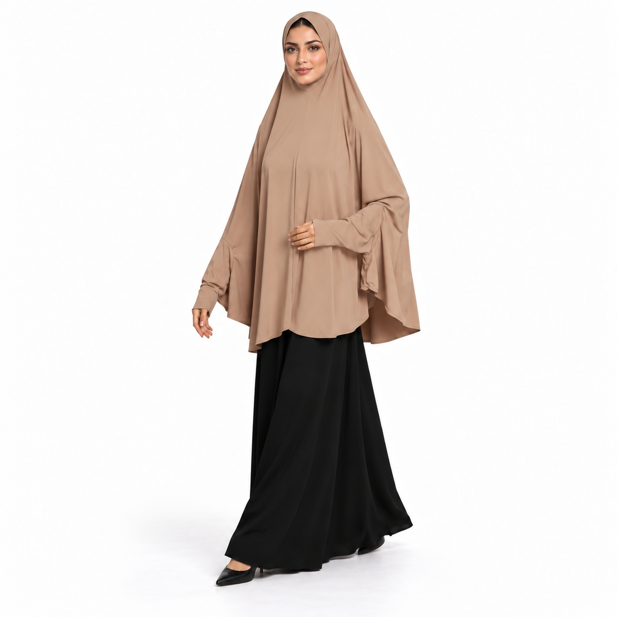 Elegant Khaki Women's Flowing Prayer Khimar-3