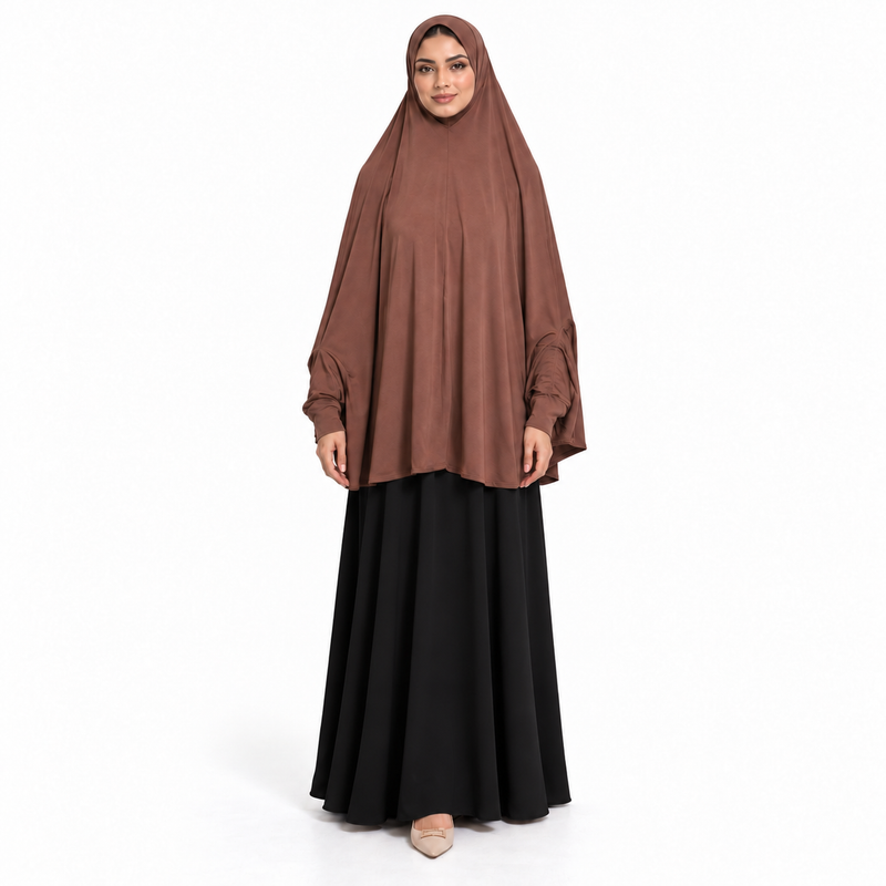 Elegant Coffee Brown Women's Prayer Khimar-1