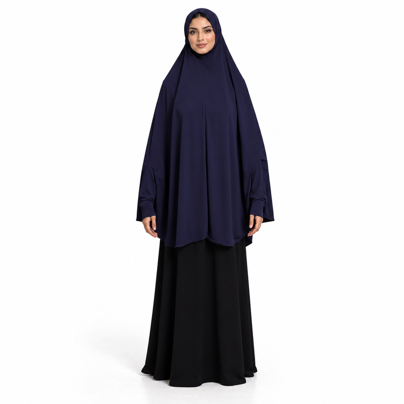 Elegant Navy Blue Women's Prayer Khimar-1