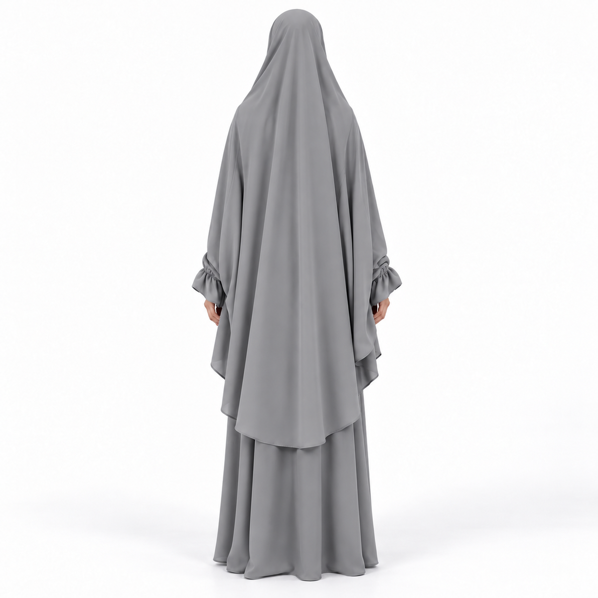 Elegant Grey Flowing Layered Women's Khimar-4