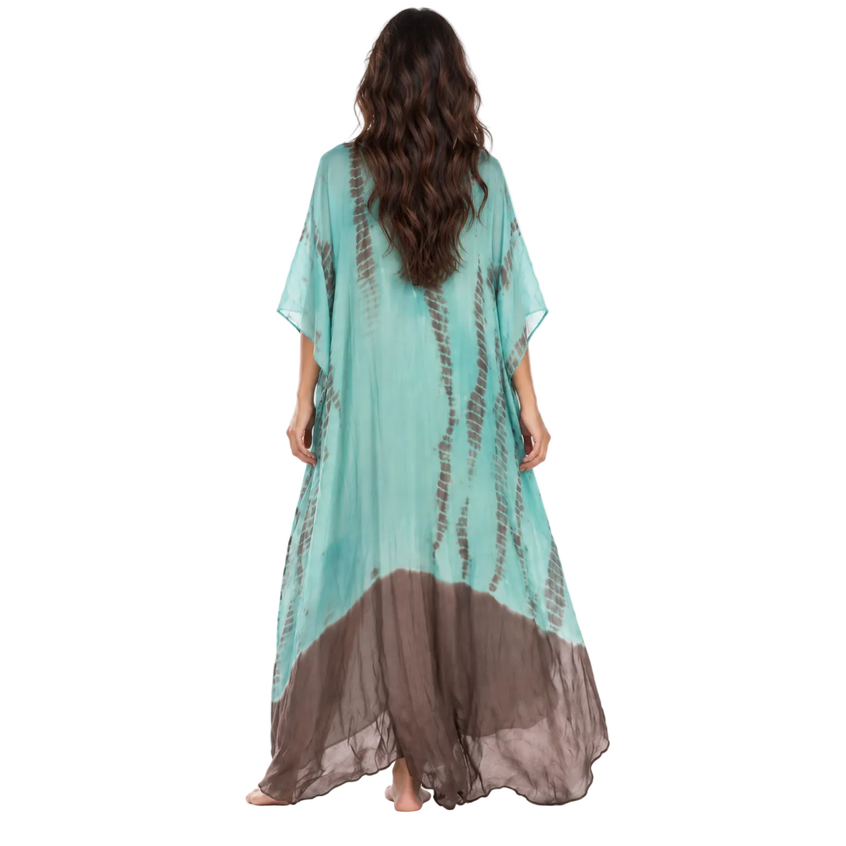 Aqua Brown Tie Dye Flowing Kaftan-4