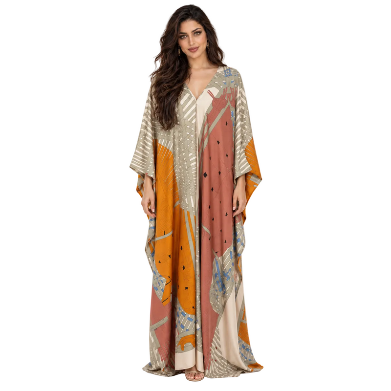 Abstract Geometric Print Flowing Luxury Kaftan-1