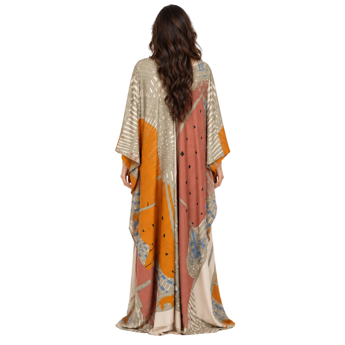 Abstract Geometric Print Flowing Luxury Kaftan-4