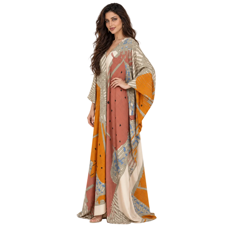 Abstract Geometric Print Flowing Luxury Kaftan-2