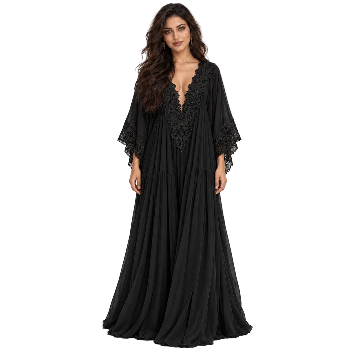 Black Lace Flowing Women’s Kaftan Dress-1