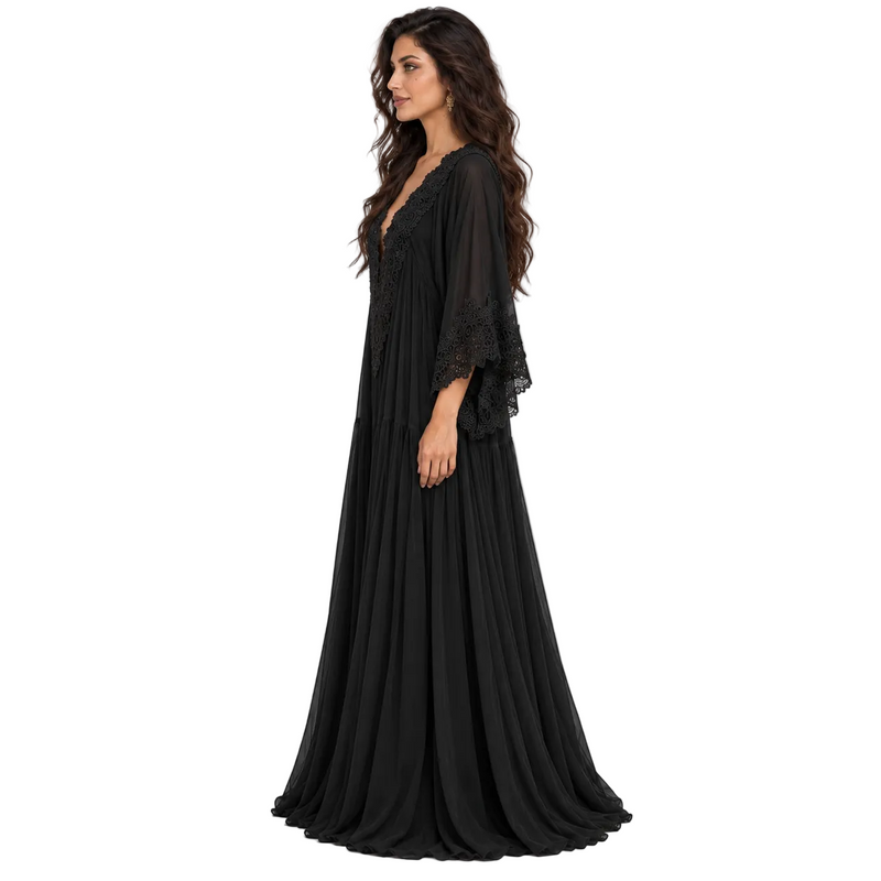 Black Lace Flowing Women’s Kaftan Dress-2