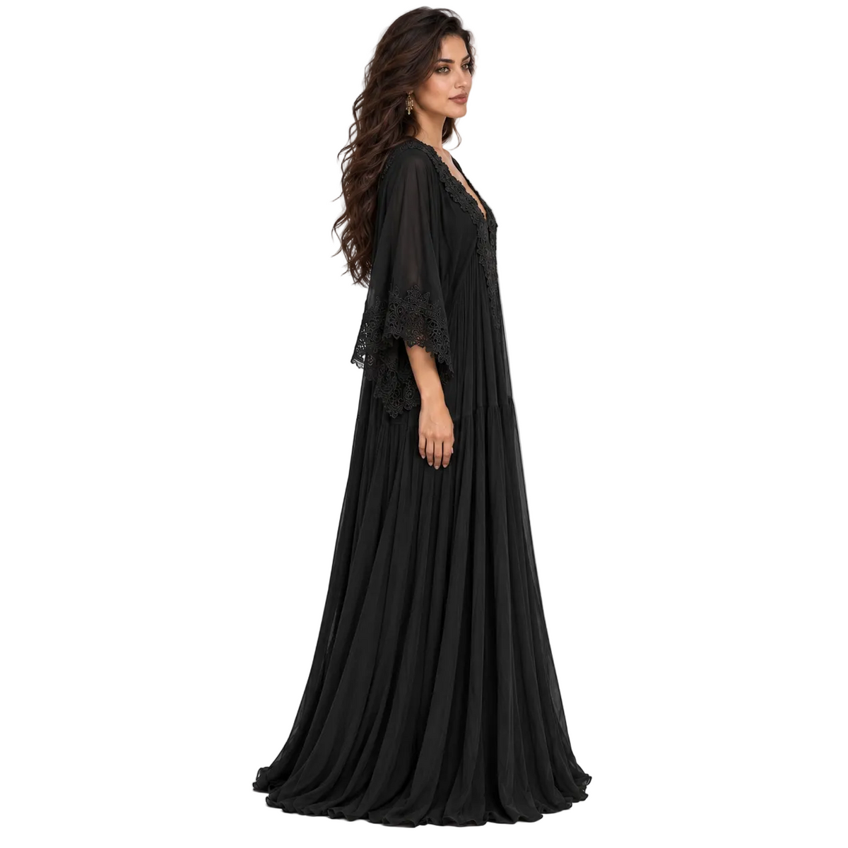 Black Lace Flowing Women’s Kaftan Dress-3