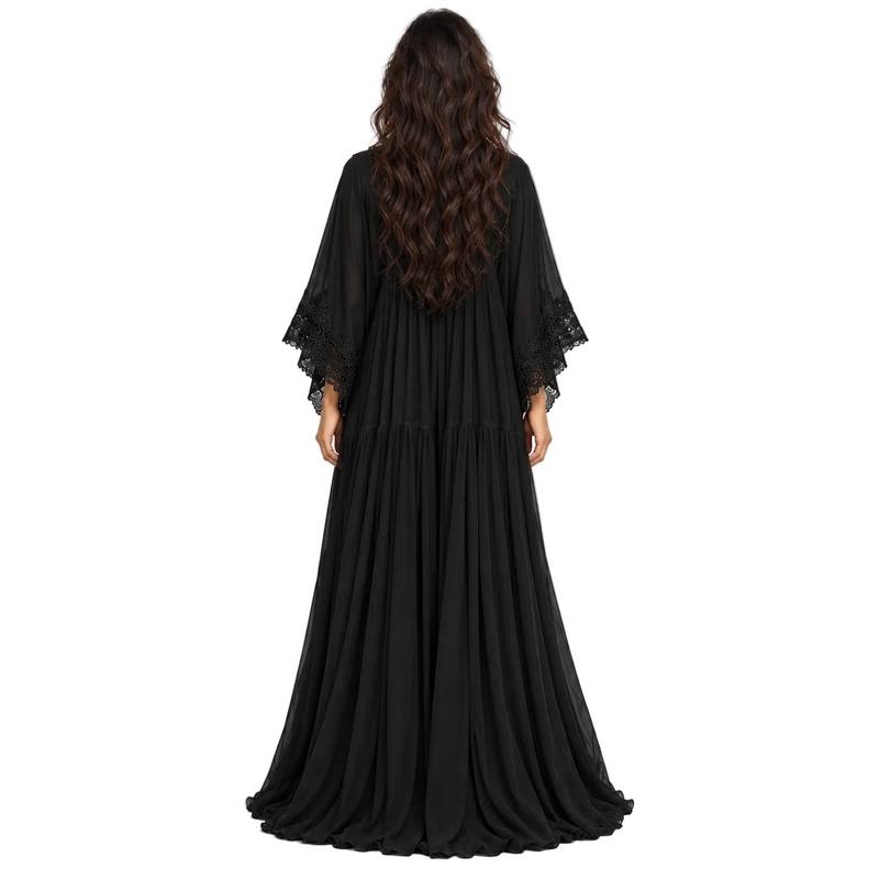 Black Lace Flowing Women’s Kaftan Dress-4