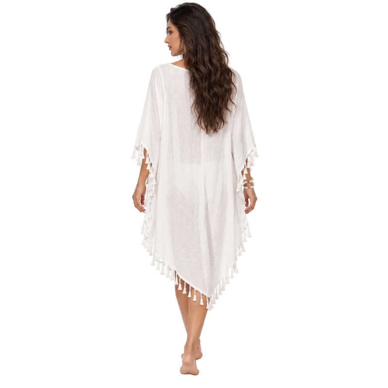 White Crochet Tassel Relaxed Beach Kaftan-4