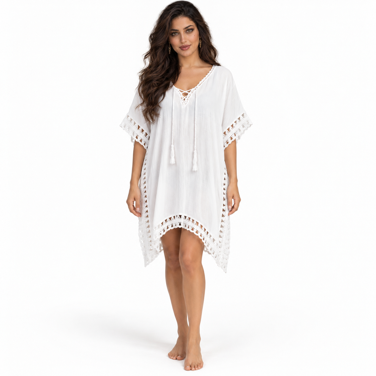 White Crochet Trim Relaxed Women’s Kaftan-1
