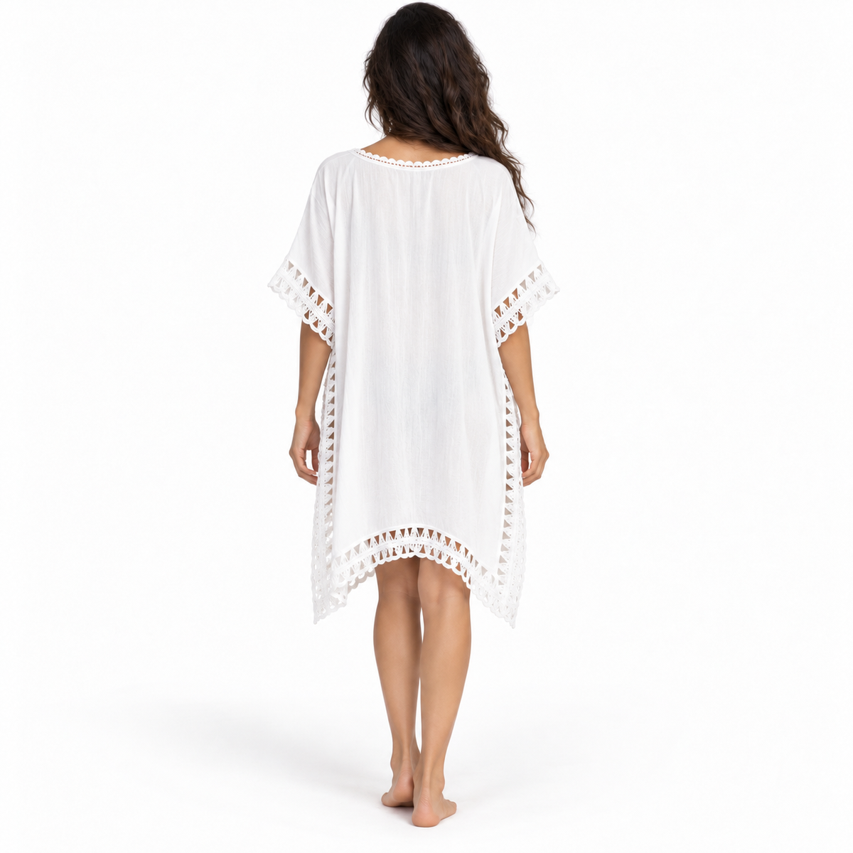 White Crochet Trim Relaxed Women’s Kaftan-4