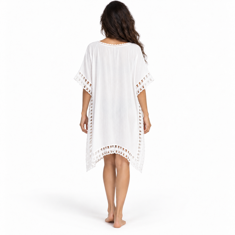 White Crochet Trim Relaxed Women’s Kaftan-4