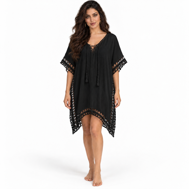 Black Crochet Trim Relaxed Women’s Kaftan-1