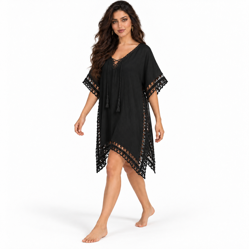 Black Crochet Trim Relaxed Women’s Kaftan-3