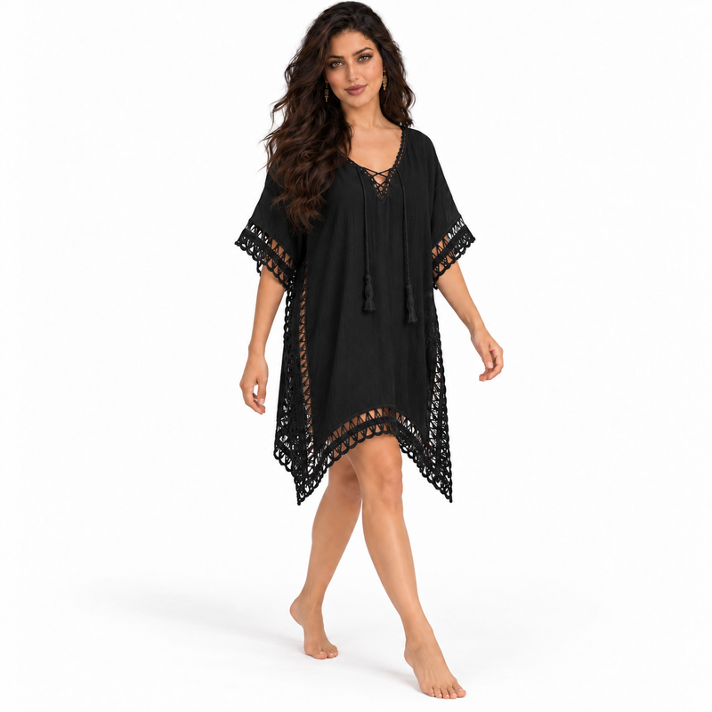 Black Crochet Trim Relaxed Women’s Kaftan-2