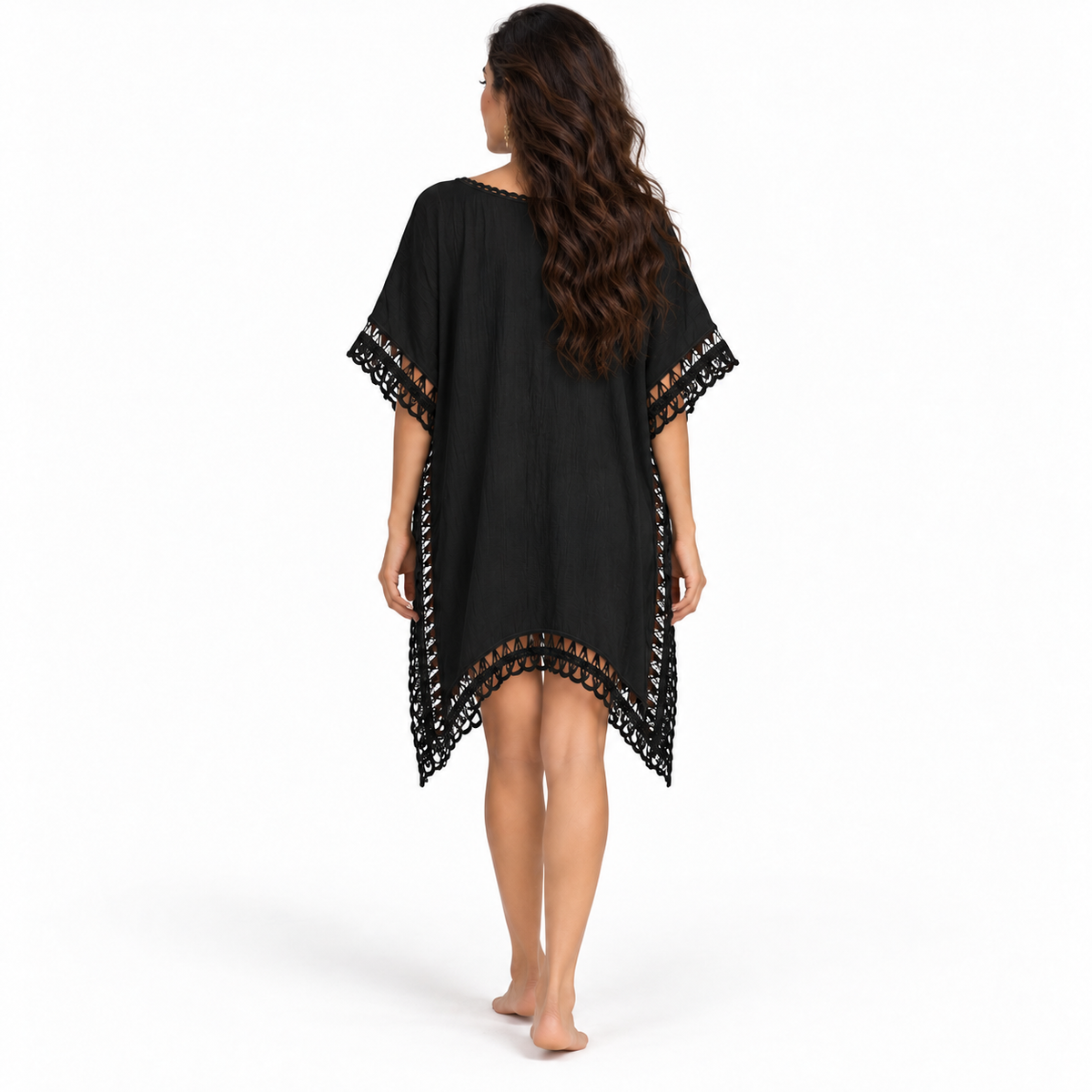 Black Crochet Trim Relaxed Women’s Kaftan-4