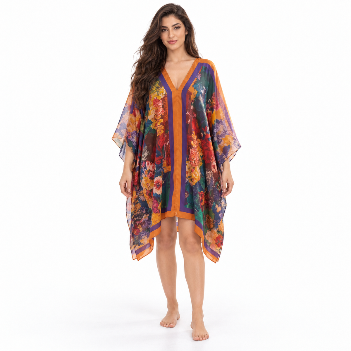 Multicolor Floral Chiffon Women’s Kaftan Dress-1