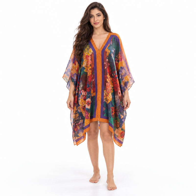 Multicolor Floral Chiffon Women’s Kaftan Dress-1