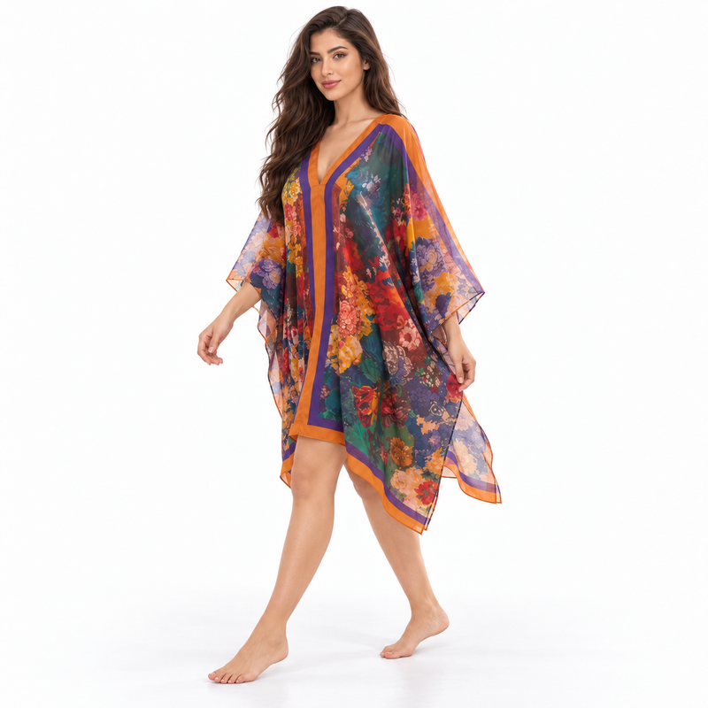 Multicolor Floral Chiffon Women’s Kaftan Dress-2