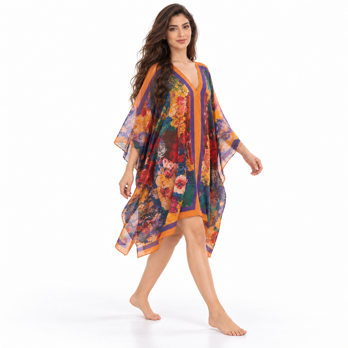 Multicolor Floral Chiffon Women’s Kaftan Dress-3