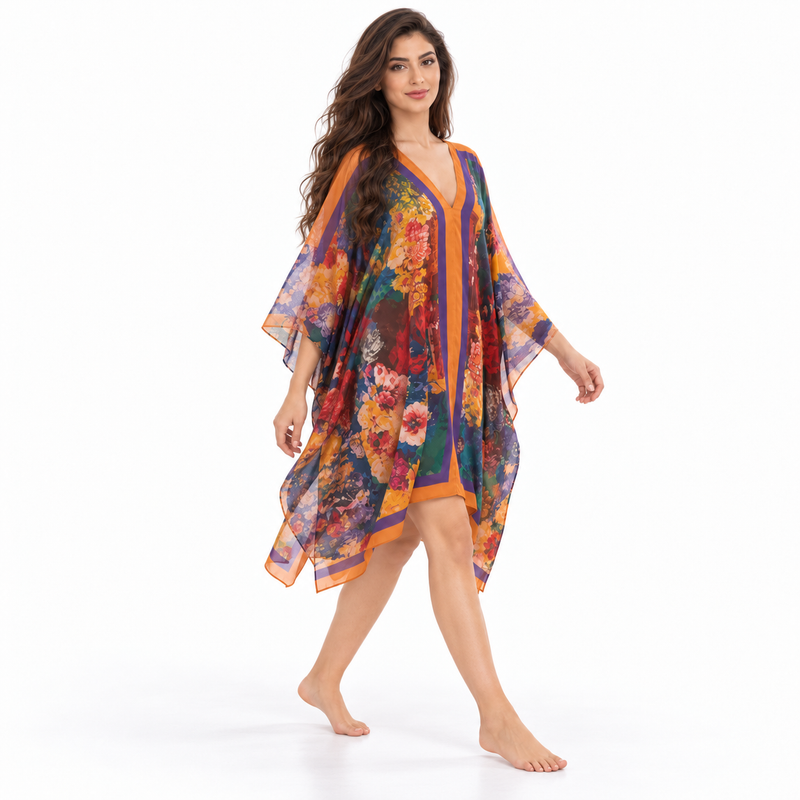 Multicolor Floral Chiffon Women’s Kaftan Dress-3