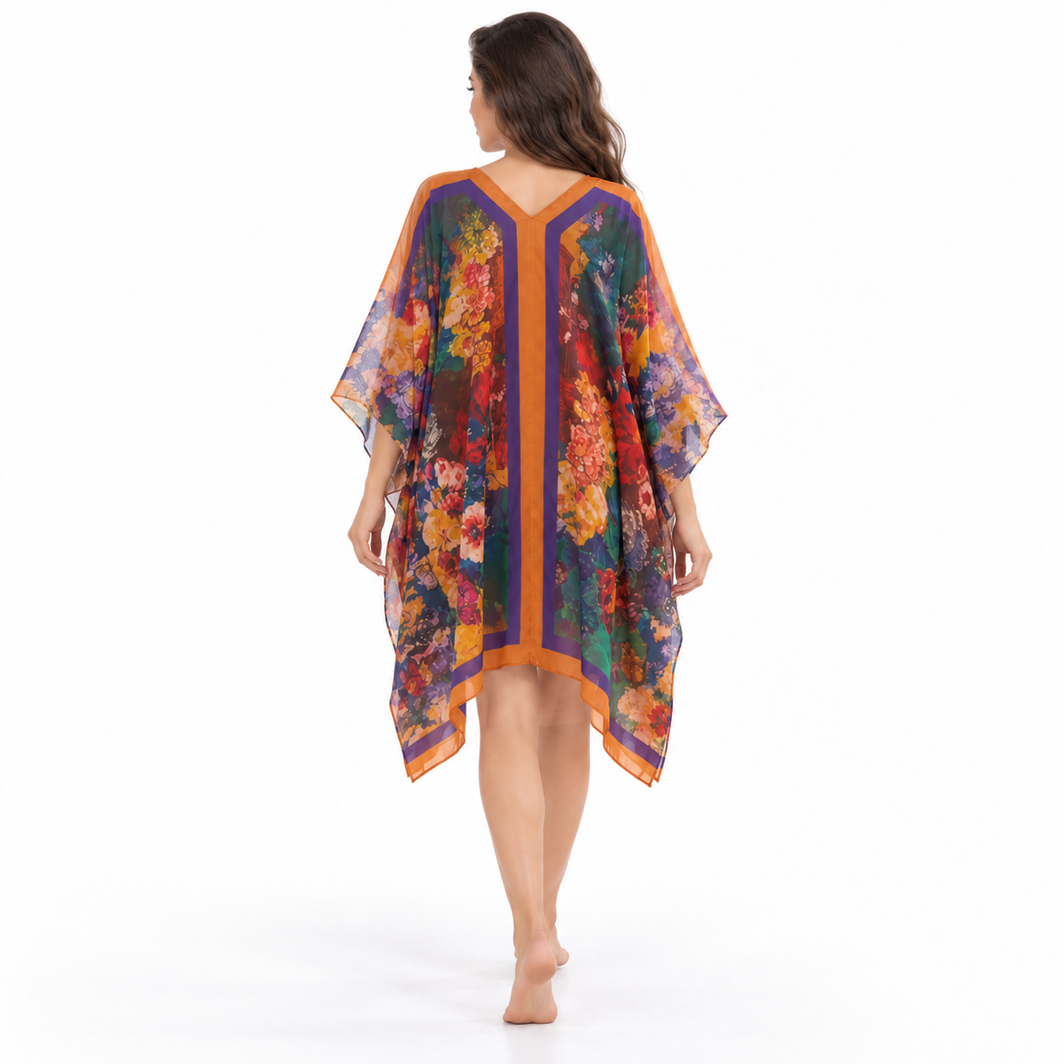 Multicolor Floral Chiffon Women’s Kaftan Dress-4