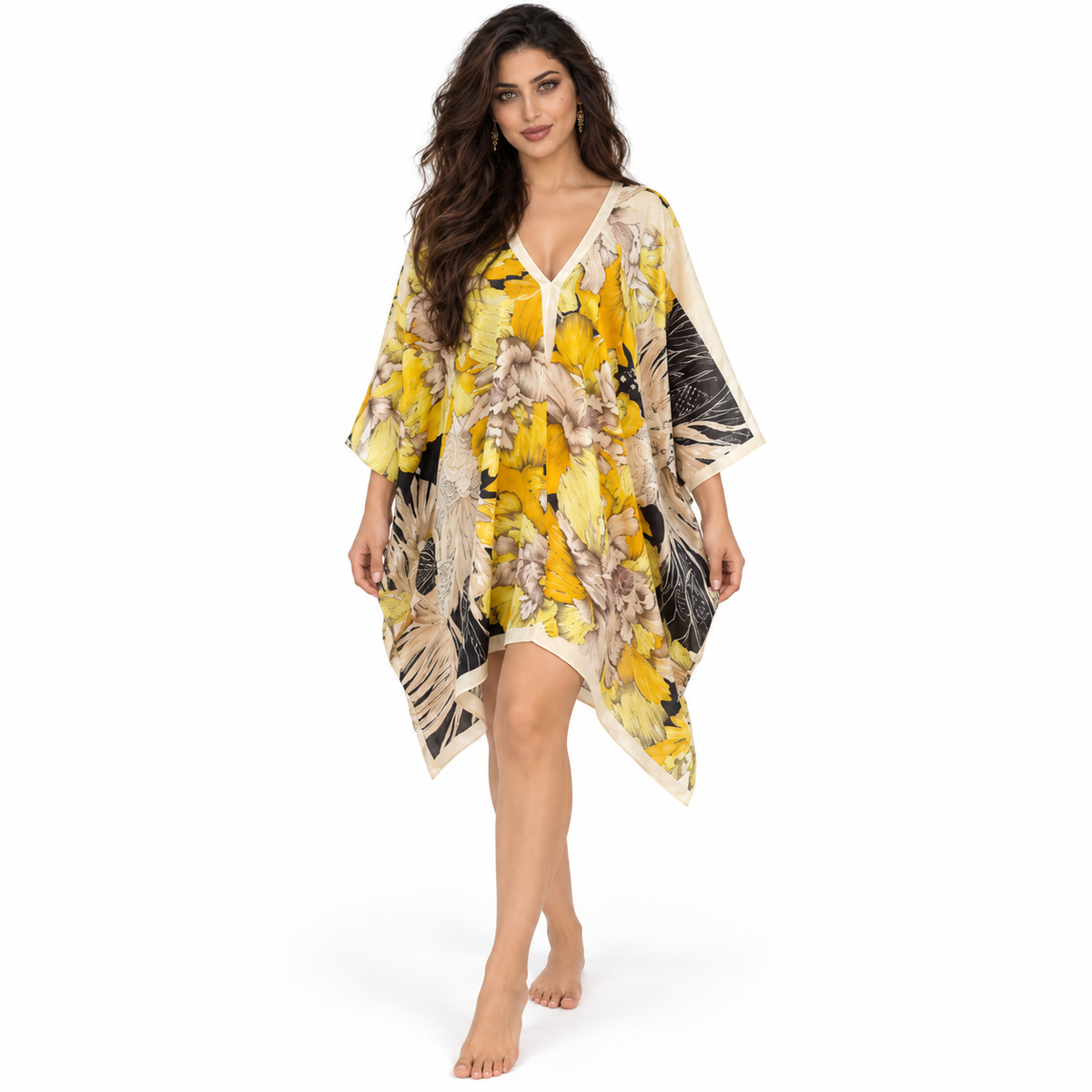 Gold Floral Print Relaxed Women’s Kaftan-1