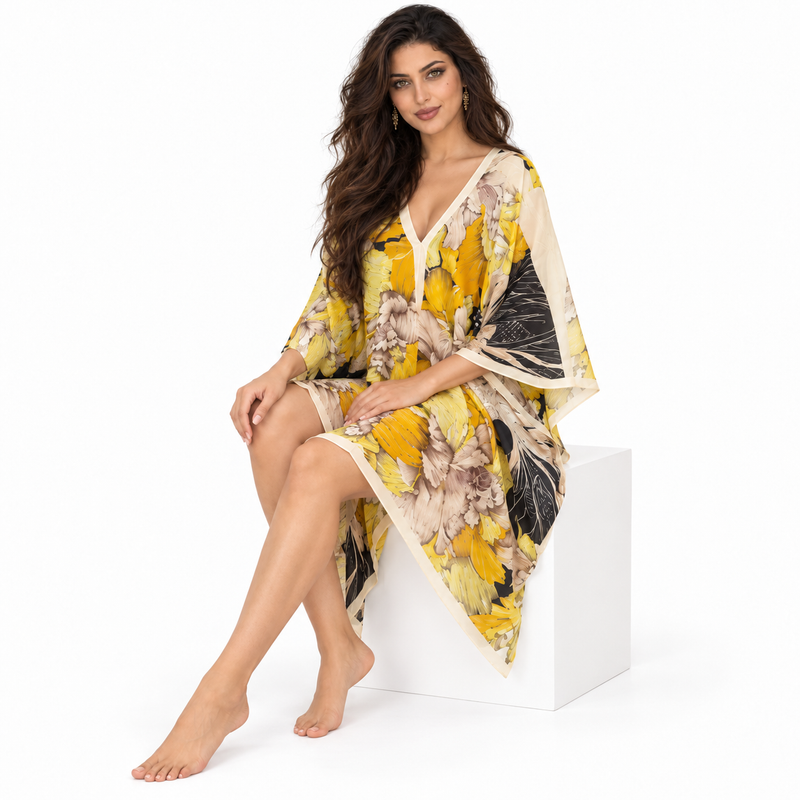 Gold Floral Print Relaxed Women’s Kaftan-3
