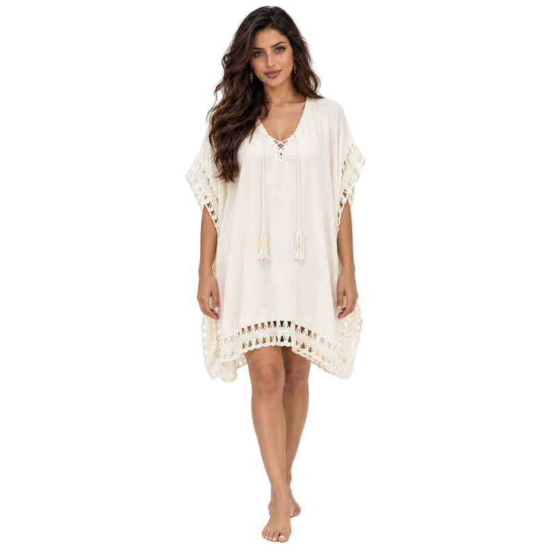 Beige Crochet Trim Relaxed Women’s Kaftan-1