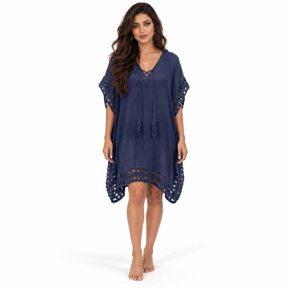 Navy Crochet Trim Relaxed Women’s Kaftan-1