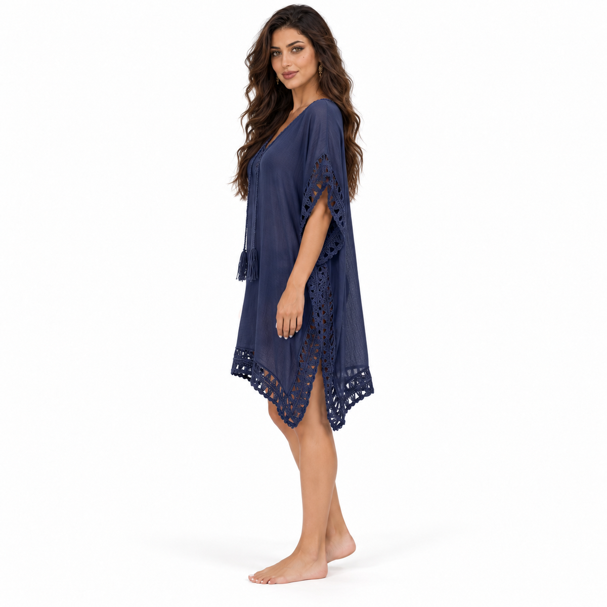 Navy Crochet Trim Relaxed Women’s Kaftan-3