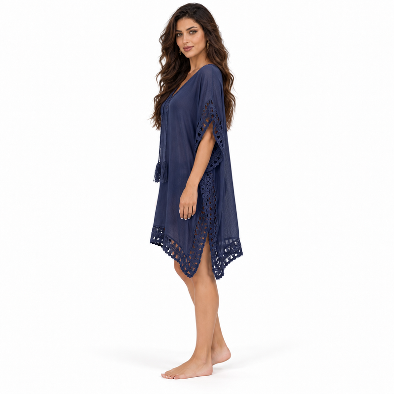 Navy Crochet Trim Relaxed Women’s Kaftan-3
