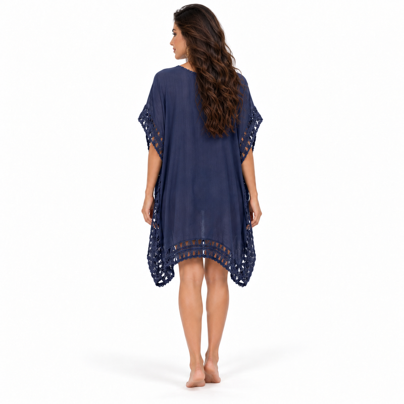 Navy Crochet Trim Relaxed Women’s Kaftan-4