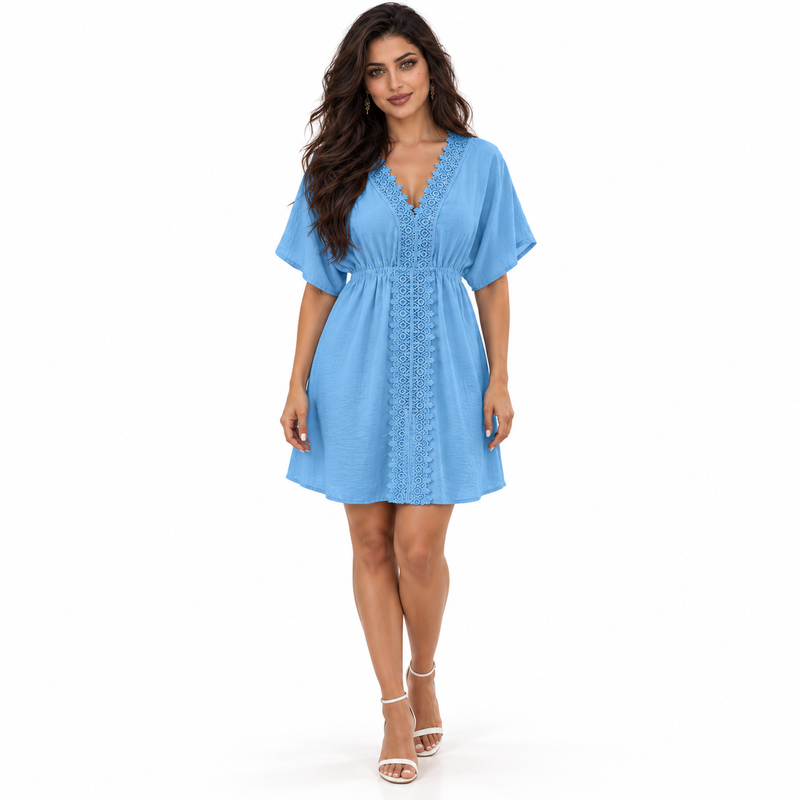 Sky Blue Lace Trim Women’s Kaftan-1