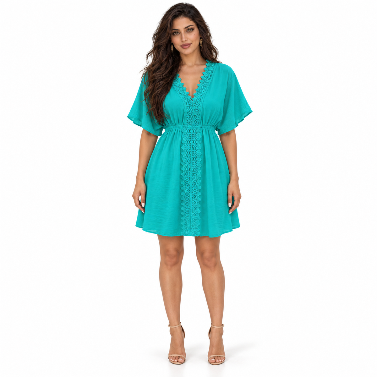 Light Green Lace Trim Women’s Kaftan-1