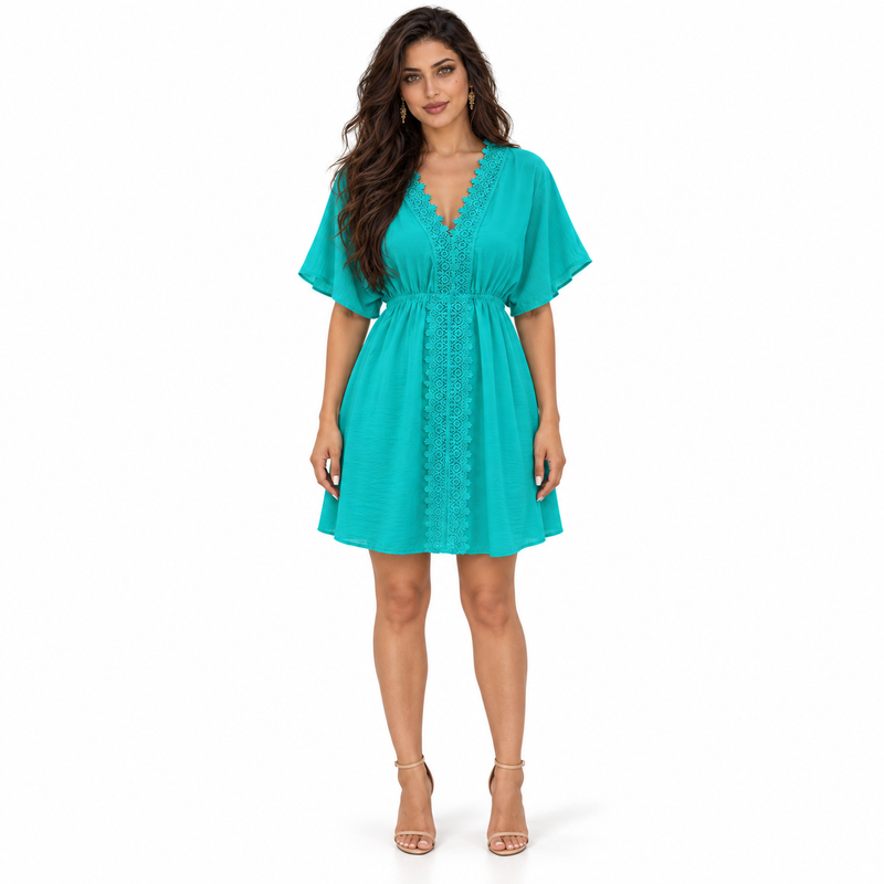 Light Green Lace Trim Women’s Kaftan-1