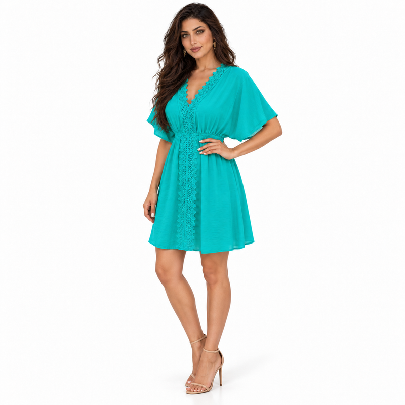 Light Green Lace Trim Women’s Kaftan-2