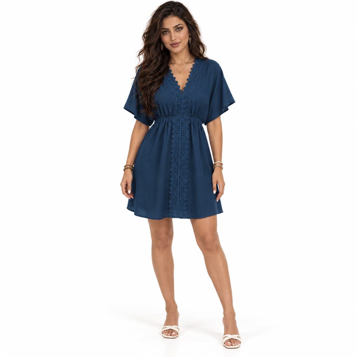 Navy Lace Trim Short Women’s Kaftan-1