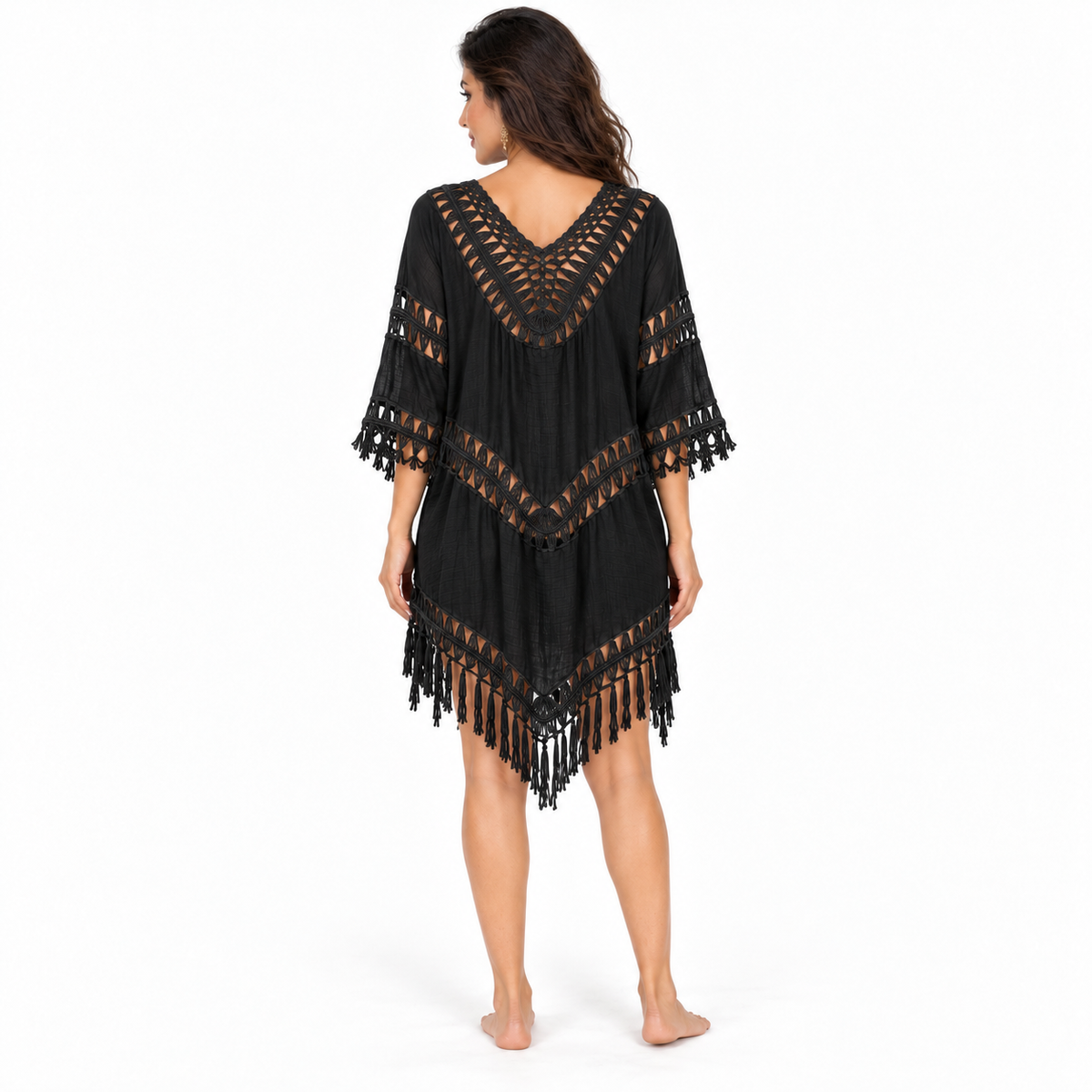 Black Crochet Fringe Relaxed Women’s Kaftan-4