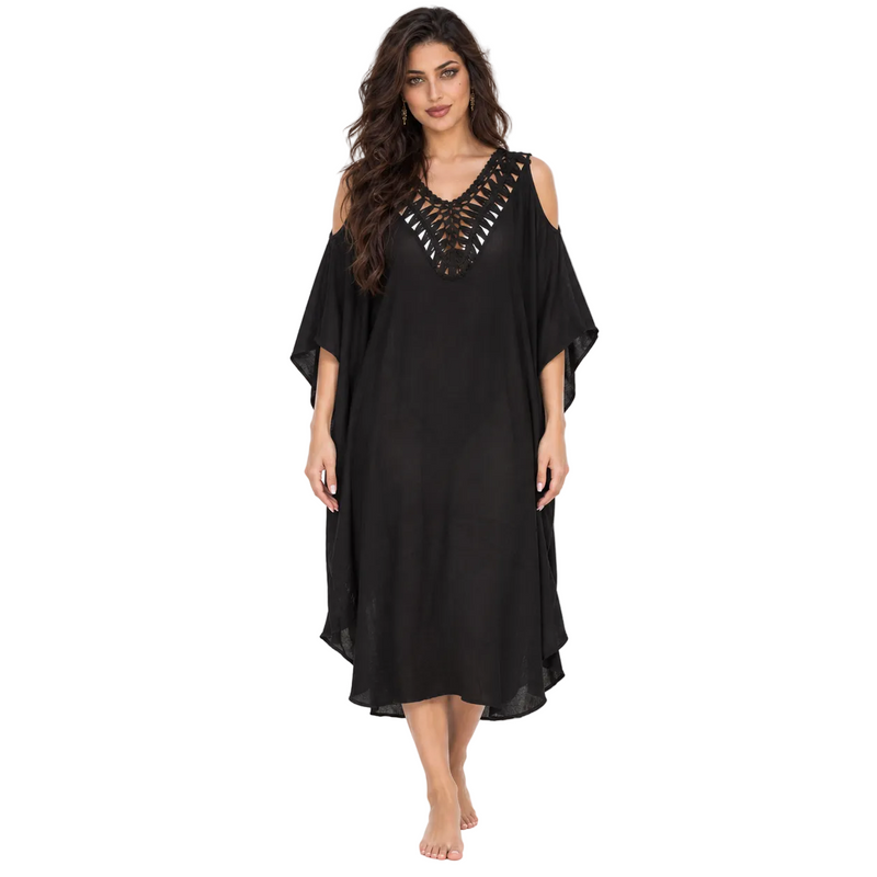 Black Crochet Cold Shoulder Women’s Kaftan-1