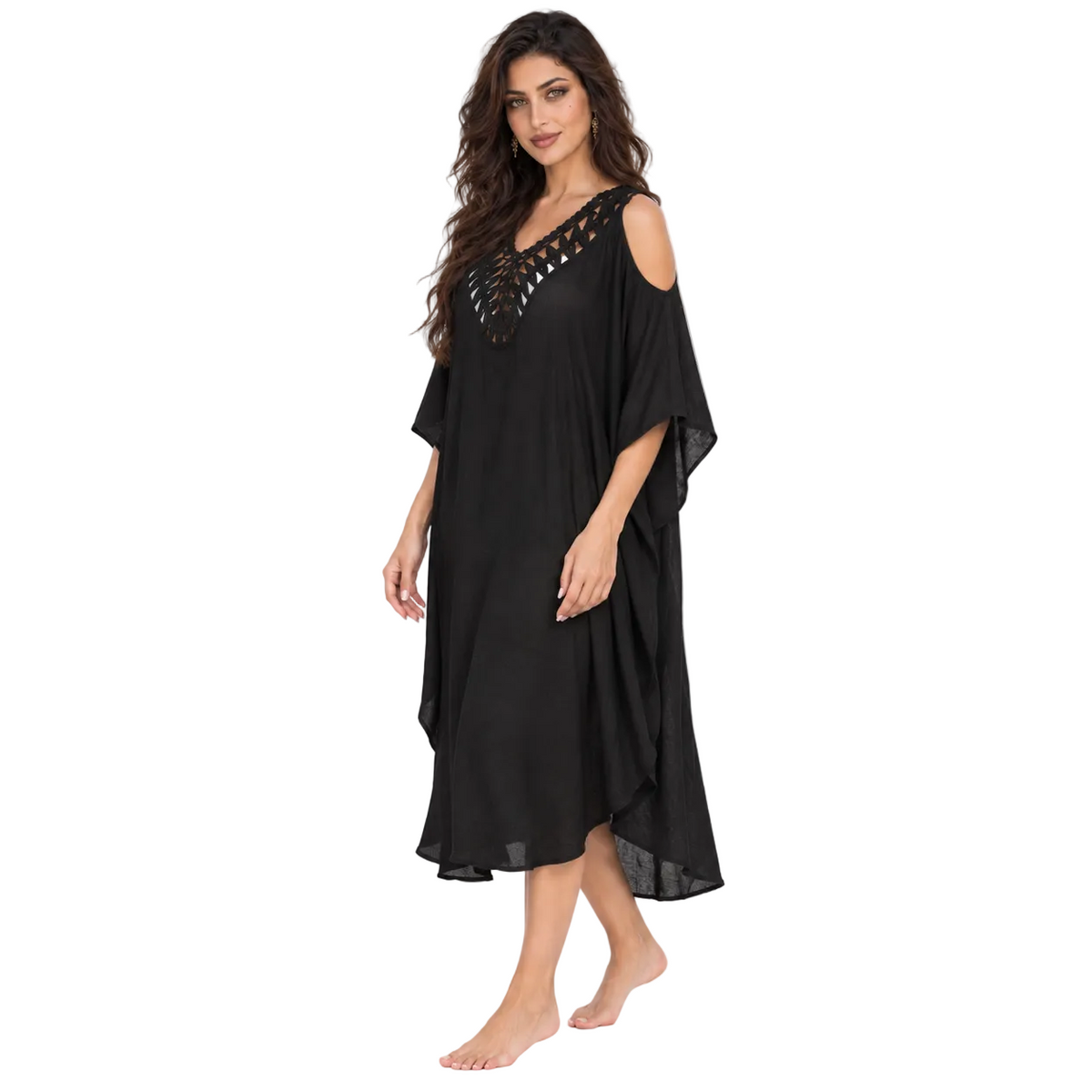 Black Crochet Cold Shoulder Women’s Kaftan-3